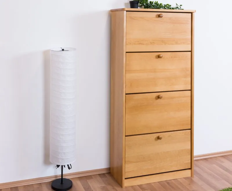 Armoire à chaussures en pin massif couleur aulne Junco 210 | 4 tiroirs à clapets | 150 x 70 x 28 cm
