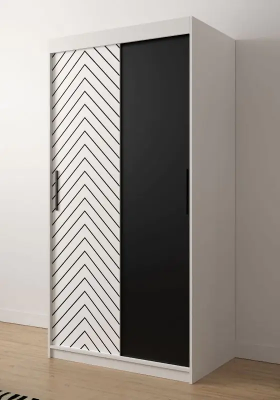 Petite armoire au design moderne Mulhacen 04, Couleur : Blanc mat / Noir  mat - Dimensions : 200 x 100 x 62 cm (h x l x p), avec grand espace de  rangement