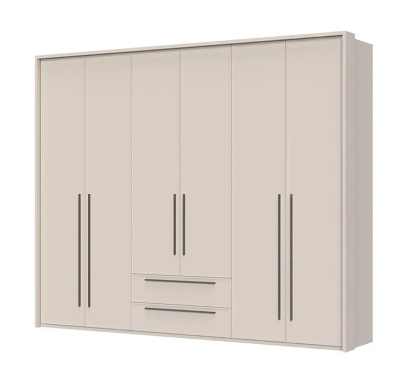 Grande armoire à deux tiroirs Neiafu 50, système de fermeture en douceur, couleur : cachemire, pieds réglables, dimensions : 226 x 277 x 60 cm, trois tringles à vêtements