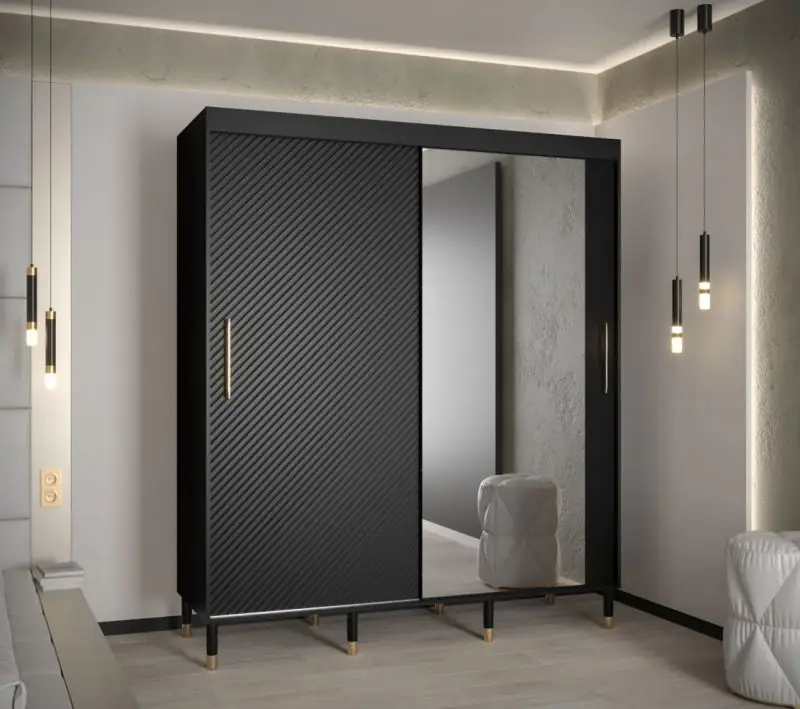 Exceptionnelle armoire à portes coulissantes avec 10 compartiments Jotunheimen 20, couleur : noir - Dimensions : 208 x 180,5 x 62 cm (H x L x P)