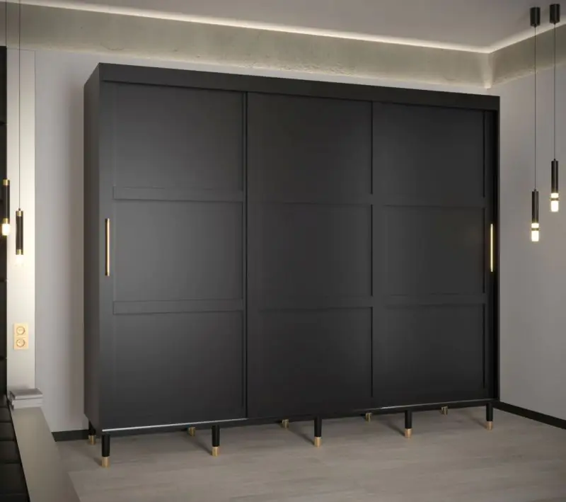 Armoire à trois portes Jotunheimen 72, couleur : noir - Dimensions : 208 x 250,5 x 62 cm (H x L x P)