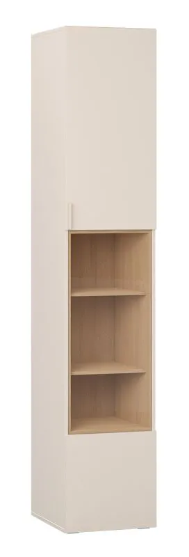 Armoire vitrine / 1 porte vitrée / Couleur : Beige / 6 compartiments / Poignées : Beige / Fonction Soft-Close / Dimensions : 40 x 42 x 206 cm / Éclairage LED inclus / Pour le salon