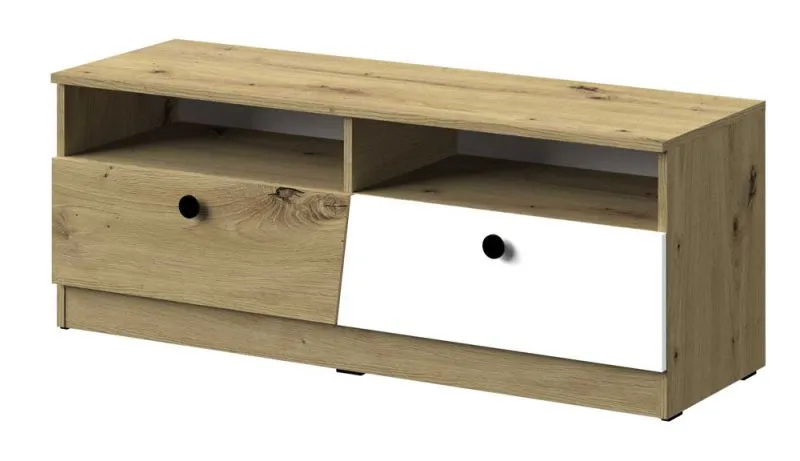 Meuble TV bas Sirte 08 | Chêne, blanc et noir mat | 45 x 120 x 40 cm | Design moderne et pratique