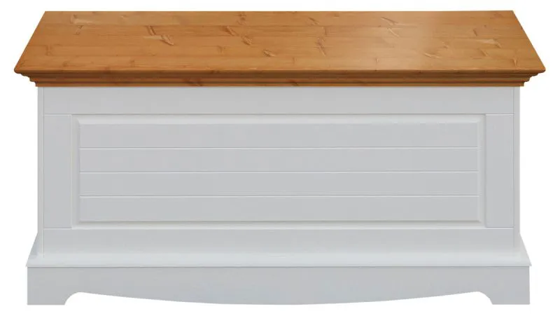 Coffre de rangement Gyronde 38 | Pin massif | Finition blanc/chêne | 51 x 112 x 45 cm