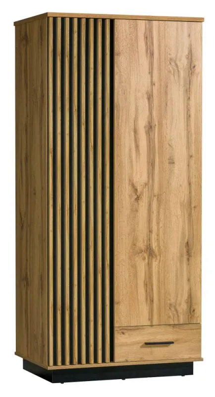 Penderie portes battantes Trevalli 1 | Chêne/Noir | 194 x 90 x 52 cm | Rangement optimisé
