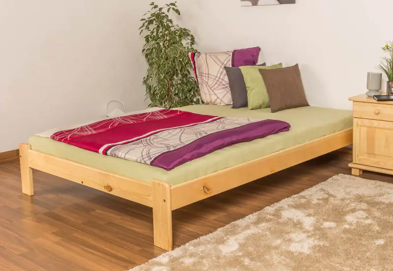 Lit simple / lit d'appoint en bois de pin massif, naturel A10, avec sommier à lattes - dimension 140 x 200 cm