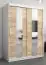 Armoire à portes coulissantes / Penderie Polos 03 avec miroir, Couleur : Blanc mat / Chêne de Sonoma - Dimensions : 200 x 150 x 62 cm (H x L x P)