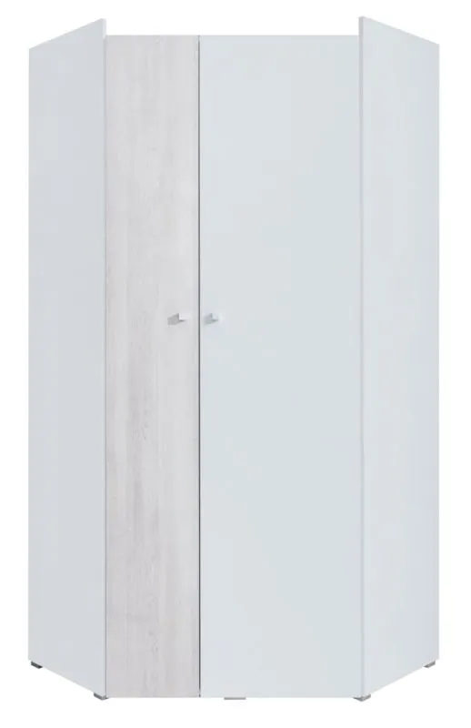 Chambre de jeunes - Armoire à portes battantes / Armoire d'angle Floreffe 02, Couleur : Blanc / Chêne blanc - Dimensions : 190 x 90 x 90 cm (H x L x P)