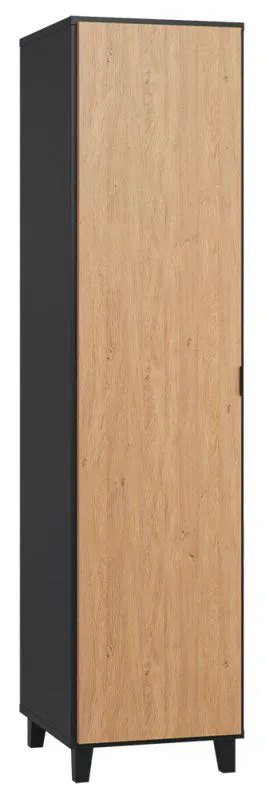 Armoire penderie Leoncho 38 | Noir & Chêne | 195 x 47 x 57 cm | Design moderne, LED, Soft Close