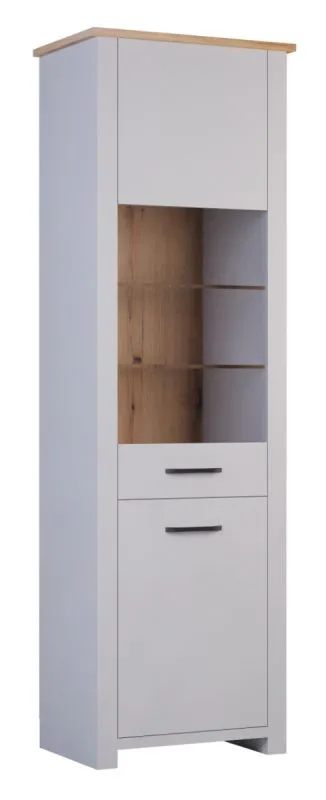 Vitrine Torrelavega 04 | Chêne Artisan & Gris Clair | 200 x 63 x 42 cm | 6 Compartiments | Design Moderne