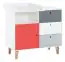 Chambre d'adolescents - commode Syrina 03, couleur : blanc / gris / rouge - Dimensions : 97 x 104 x 55 cm (h x l x p)