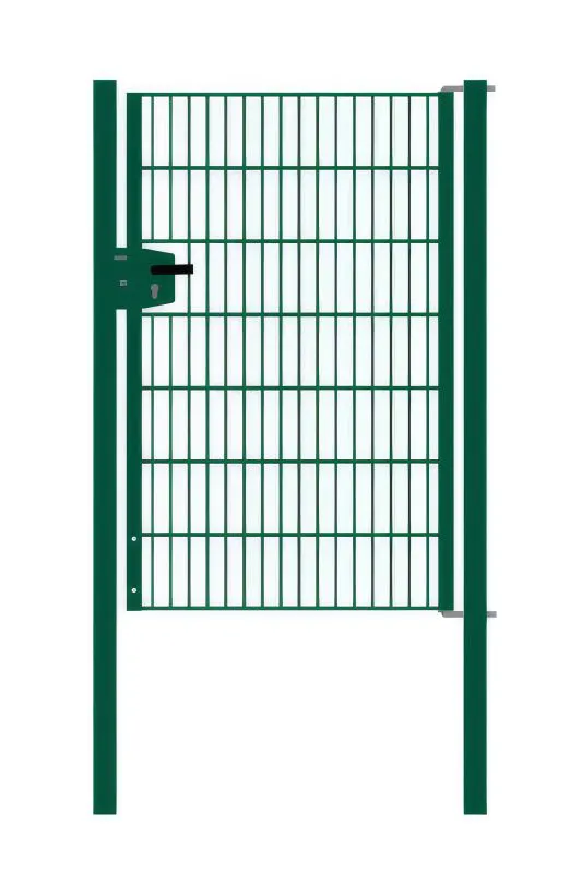 Portail en treillis métallique à 1 vantail, Largeur libre: 95 cm, Largeur totale, poteaux compris: 107 cm, Finition:  Revêtement vert, Hauteur: 143 cm