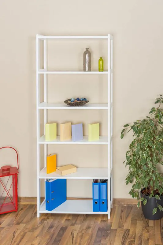 Étagère pin massif laqué blanc Junco 54A | 200 x 80 x 30 cm | 5 tablettes | Style moderne