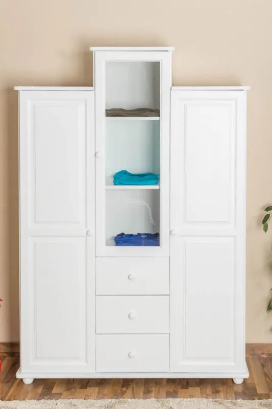Armoire en pin massif blanc Junco 18 | 195 x 135 x 44 cm | Design moderne et spacieux