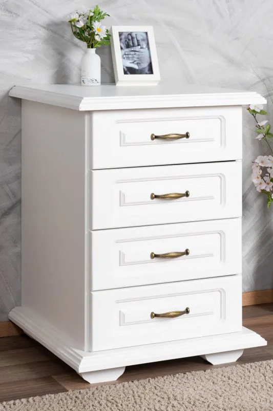 Commode étroite en pin massif blanc | 4 tiroirs spacieux | 73 x 53 x 54 cm | Pipilo 25 | Rangement compact