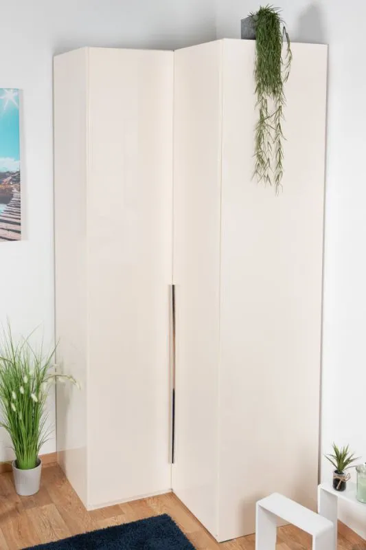 Armoire d'angle portes battantes Siumu 04 | Beige brillant | 224 x 100/102 x 56 cm | Soft-Close