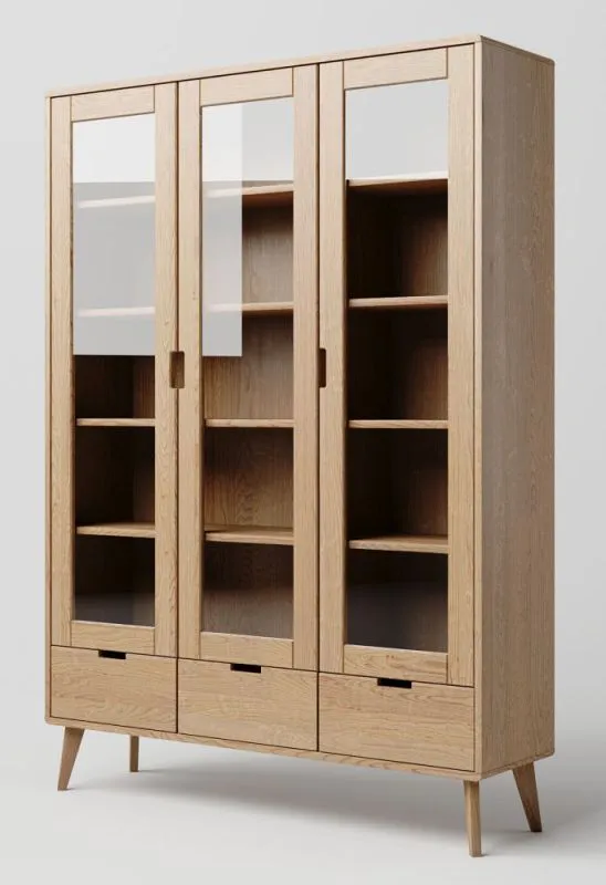 Vitrine en chêne massif naturel Aurornis 12 | 200 x 142 x 40 cm | Design moderne et chaleureux