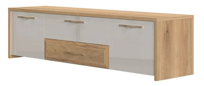 Meuble TV bas Gataivai 25 | Beige brillant & Noyer | 48 x 184 x 46 cm | Rangement optimal