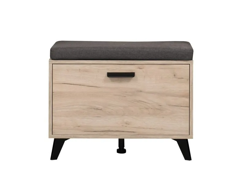 Banc de rangement Vracar 07 | Chêne gris & Gris | Assise rembourrée | 1 porte basculante | 52,5 x 68 x 35 cm