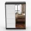 Armoire penderie Bucegi 21 | Portes coulissantes miroir | Blanc / Noir | 2 portes | 6 compartiments | 200 x 150 x 61 cm
