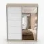Armoire penderie à portes coulissantes avec miroir | Chêne / Blanc | Cuillin 09 | 218 x 183 x 61 cm | 2 portes | 6 compartiments | Façade aspect bois