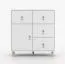 Commode blanche Taygetos 02 | 96 x 90 x 45 cm | 4 tiroirs | 1 niche | Poignées en cuir | Pieds en bois 14 cm | Style scandinave
