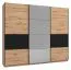 Armoire penderie 3 portes coulissantes Crina 10 | Espace optimisé | chêne artisan/noir | Miroir | 224 x 262,5 x 65,5 cm