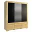 Armoire | 3 portes battantes | 2 tiroirs | 8 casiers | avec tringle à vêtements | 182 cm de large | Chêne massif partiel | Couleur: Chêne / Noir Abbildung