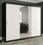 Armoire moderne avec grand miroir Etna 70, Couleur : Noir mat / Marbre blanc - Dimensions : 200 x 250 x 62 cm (h x l x p), avec 10 compartiments et deux tringles à vêtements