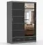 Armoire penderie Lusatian 12 | 1,5 m | Noir/Gris | Portes coulissantes miroir | 6 compartiments | 2 tiroirs | 218 x 150 x 61