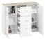 Commode Egvad 09, couleur : blanc / hêtre - Dimensions : 95 x 120 x 40 cm (h x l x p), avec 2 portes, 3 tiroirs et 6 compartiments