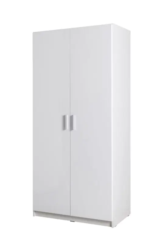 Armoire à portes battantes / armoire Messini 02, couleur : blanc / blanc brillant - Dimensions : 198 x 92 x 54 cm (H x L x P)