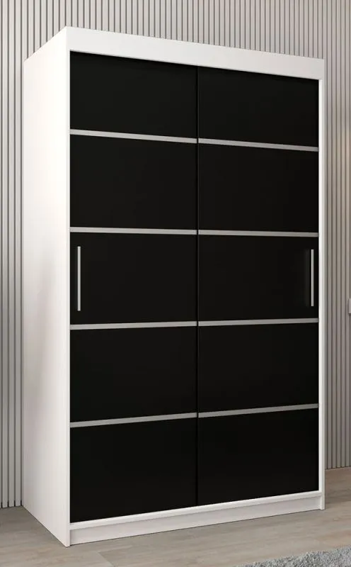 Armoire penderie à portes coulissantes Jan 02A | Blanc mat & Noir | 200 x 120 x 62 cm