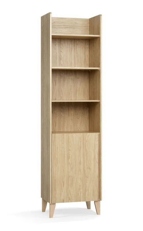 Étagère / Une porte / Couleur : Chêne / 5 compartiments / Fonction soft-close / Dimensions : 54,5 x 38 x 204 cm / Protection des bords ABS / Pour bureau / Étroit / 5 étagères en bois