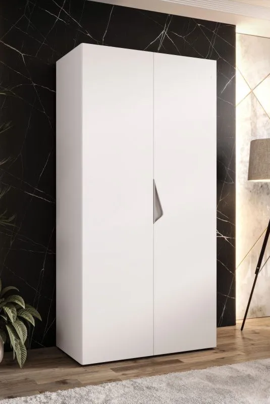 Armoire à portes battantes / Penderie / 1 mètre de large / ABS protection des bords / Poignées : Cachemire / Couleur : Blanc / Dimensions : 100 x 52 x 202 cm / Pour chambre à coucher