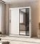 Armoire à portes coulissantes / Blanc mat / 5 compartiments / 2 tringles / Détails modernes / 1 porte miroir / 150 x 62 x 200 cm / Penderie 