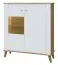 Vitrine Bambey 06 | chêne / blanc | 130 x 109 x 44 cm | Design moderne, 2 portes, étagères en verre