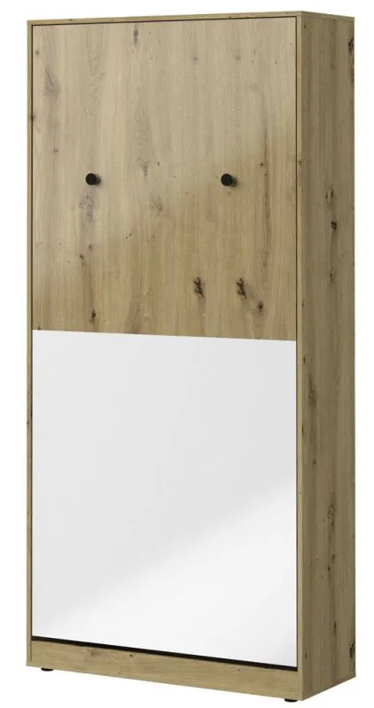 Lit escamotable vertical Sirte 15 | 90 x 200 cm | Chêne, blanc et noir brillant | Gain de place élégant