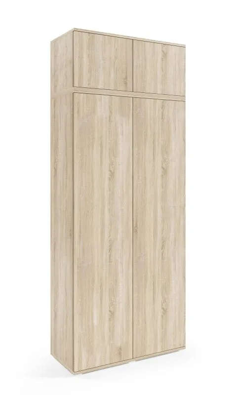 Armoire penderie Zapopan 34 avec surmeuble | 4 compartiments | Chêne Sonoma | 225 x 90 x 40 cm | Push-to-open