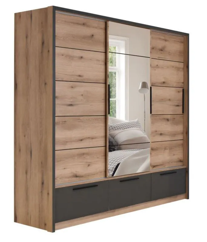 229 cm de large Armoire avec 3 portes, 5 casiers et 3 tiroirs | Couleur: Chêne | Profondeur: 64 cm Abbildung