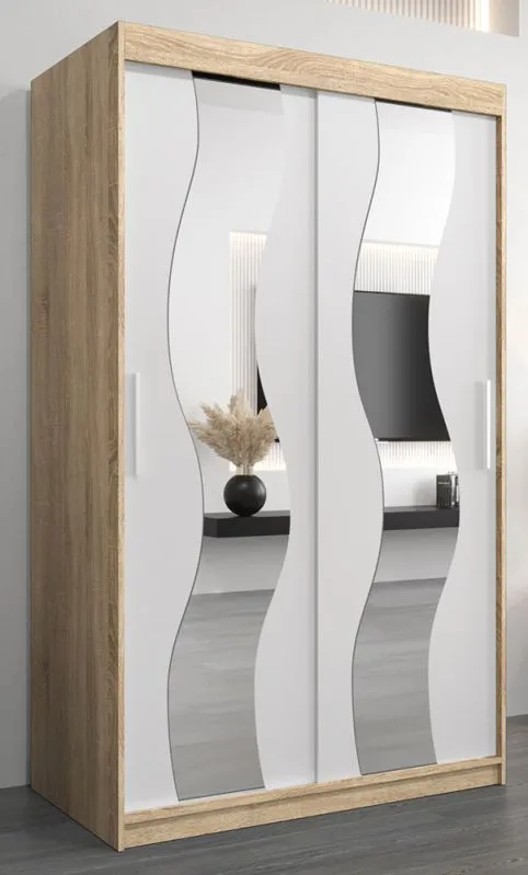 Armoire à portes coulissantes Hacho 02 avec miroir | chêne Sonoma / blanc mat | 200 x 120 x 62 cm