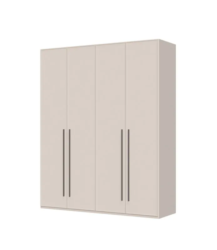 Armoire haute à quatre portes battantes Neiafu 08, couleur : cachemire, six étagères, système de fermeture en douceur, pieds réglables, dimensions : 224 x 182 x 56 cm