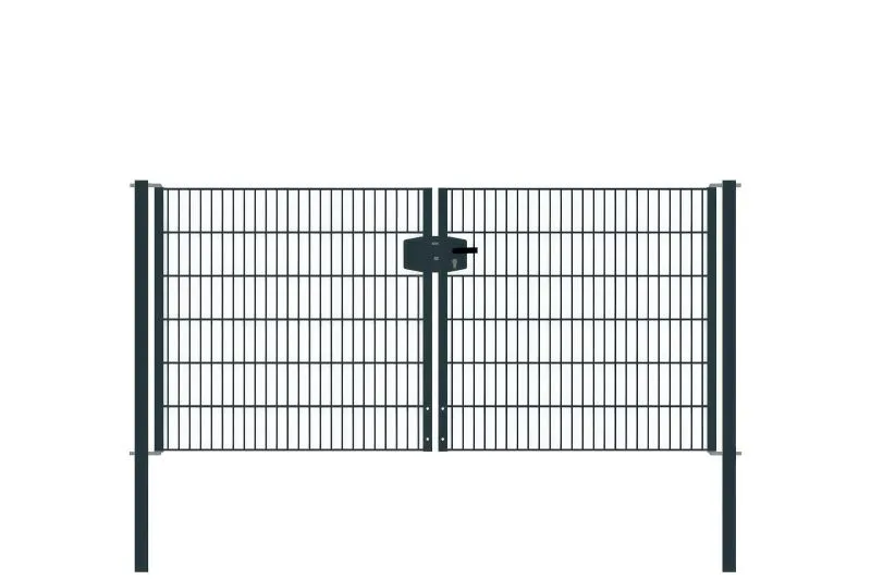 Portail à double battant en treillis métallique, largeur de passage: 264 cm, largeur totale avec poteaux: 276 cm, Finition: revêtement anthracite, Hauteur: 123 cm, Poids: 47,35 kg