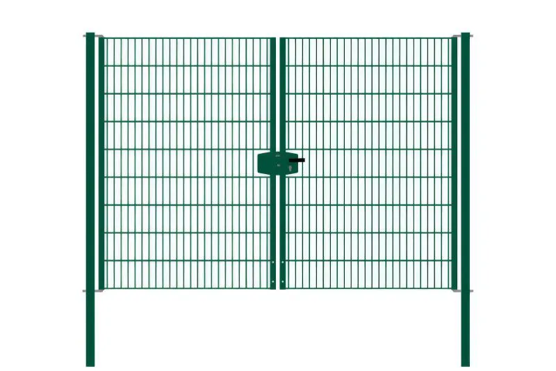 Portail à double battant en treillis métallique, largeur de passage: 264 cm, largeur totale avec poteaux: 276 cm, Finition: revêtement vert, Hauteur: 183 cm, Poids: 66,6 kg