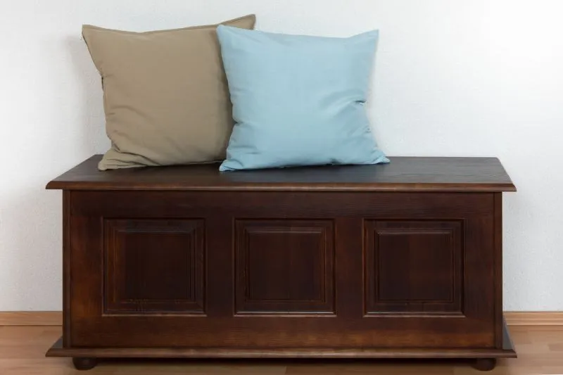 Coffre en bois de pin massif | Finition noyer foncé | 51 x 120 x 46 cm | Design moderne et robuste