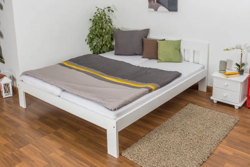 Lit junior en pin massif blanc | 180 x 200 cm | Avec sommier | Design moderne et robuste