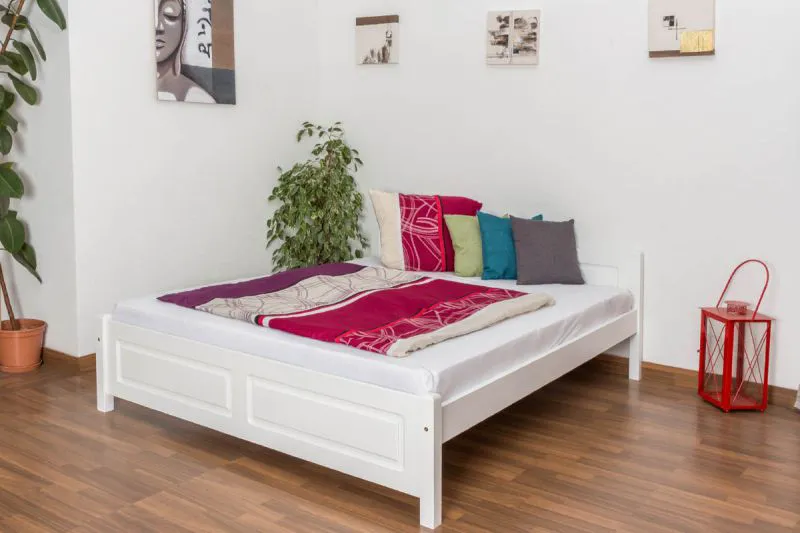Lit junior en pin massif blanc laqué 77 | 160 x 200 cm | Sommier inclus | Design moderne et robuste