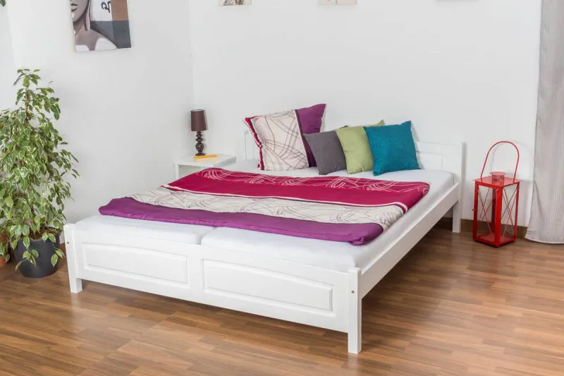 Lit junior en pin massif blanc laqué 180 x 200 cm | Design moderne | Avec sommier | Grande stabilité