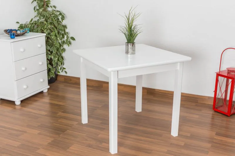 Table carrée en pin massif blanc | Junco 233C | 80 x 80 cm | Design moderne et robuste