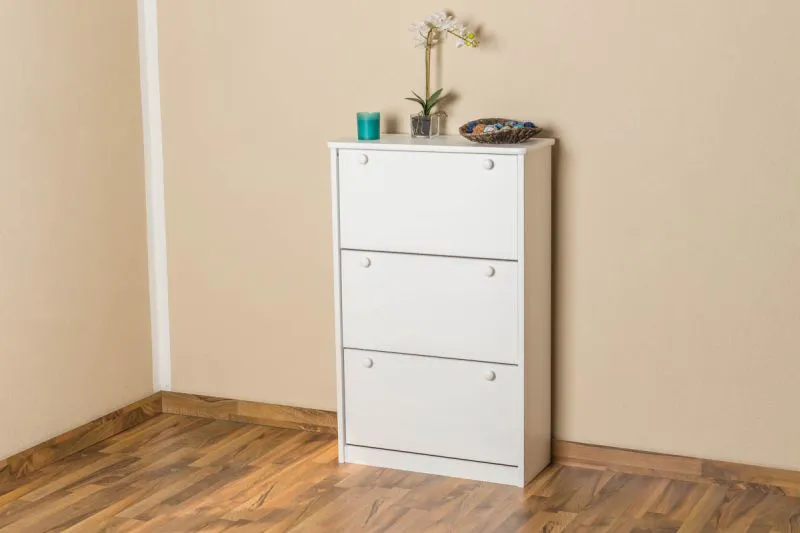Armoire à chaussures en pin massif | Laqué blanc | Junco 212 | 115 x 72 x 30 cm
